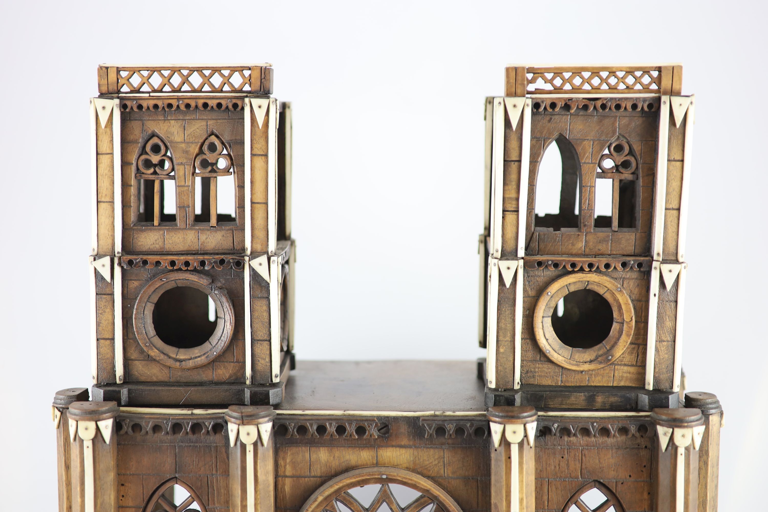 A 19th century French walnut and ivory model, Notre Dame